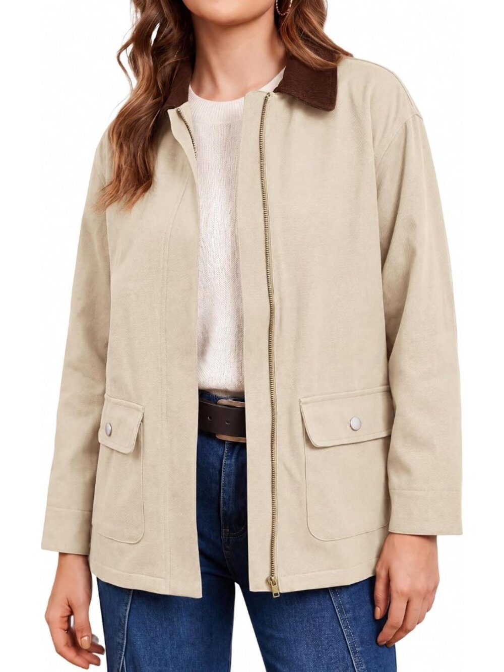 Womens Barn Jackets Fall Safari Trench Coat with Pockets